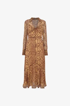 Whistles Serpent Graphic-print Long-sleeve Woven Midi Dress