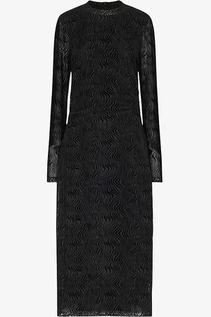 Whistles Squiggle Long-sleeve Stretch-mesh Midi Dress