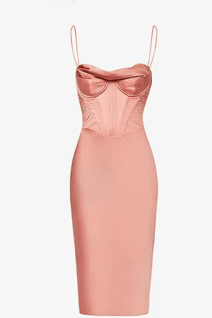 House Of Cb Myrna Corset Satin Midi Dress