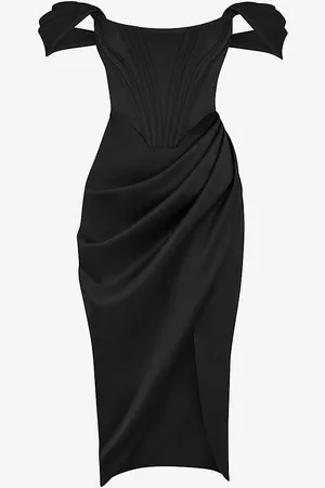 House Of Cb Loretta Off-shoulder Satin Midi Dress