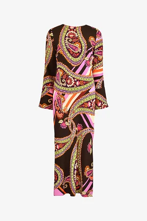 Ro&Zo Paisley-print Crepe Fluted-cuff Maxi Dress