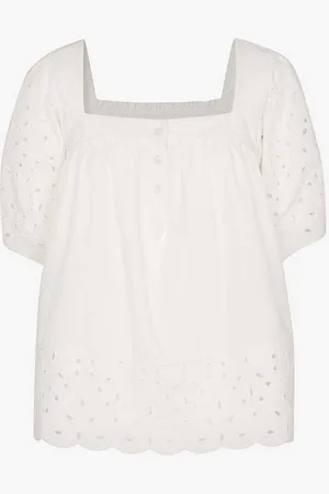 Whistles Tera Broderie-detail Square-neck Cotton Blouse
