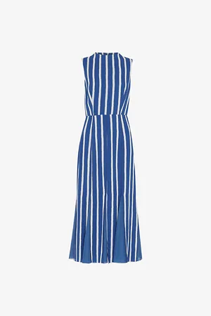 Whistles Crinkle Stripe-print Sleeveless Woven Midi Dress