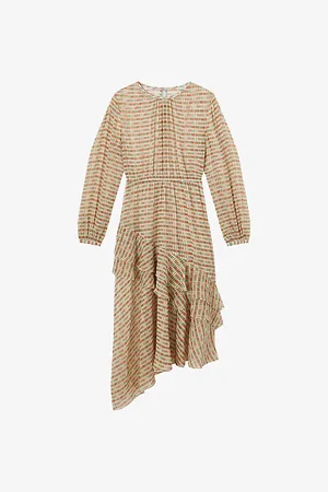LK Bennett Bea Block-print Asymmetric-hem Silk Midi Dress