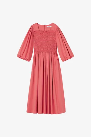 LK Bennett Calister Puff-sleeve Smocked Cotton Midi Dress