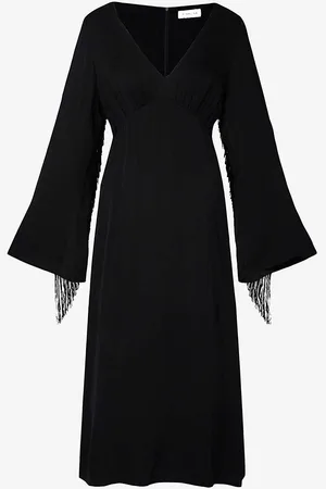 By Malina Sasha V-neck Fringed Woven Midi Dress