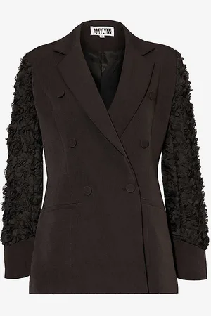 Amy Lynn Textured-sleeve Double-breasted Woven Blazer