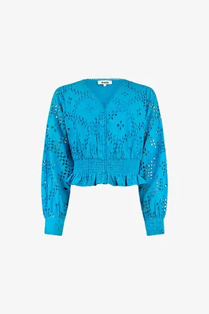 Ro&Zo Broderie Shirred-waist Cotton Top