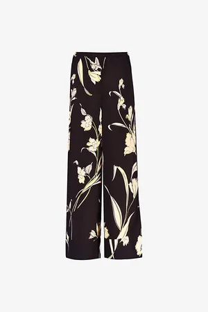Ro&Zo Climbing-floral Wide-leg Mid-rise Recycled Polyester-blend Trousers