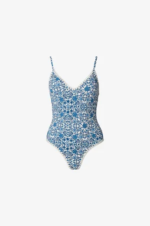 By Malina Nila V-neck Crochet-trim Recycled-nylon Swimsuit