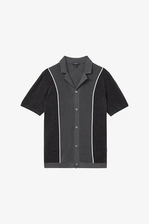 Reiss Meastro Colour-block Short-sleeve Cotton-blend Shirt