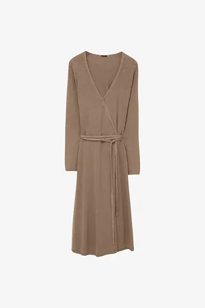 Joseph Wrap-over Long-sleeve Stretch Linen-blend Midi Dress