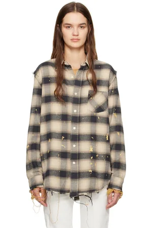 R13 Distressed checked cotton-flannel shirt