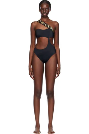 Black Greca-jacquard bikini top, Versace