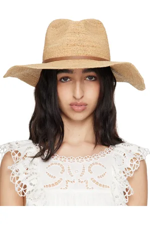 RAG&BONE Beige Leather-Trimmed Wide-Brim Raffia Panama Hat