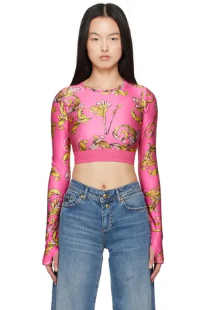 VERSACE Pink Outline Barocco Crop T-shirt