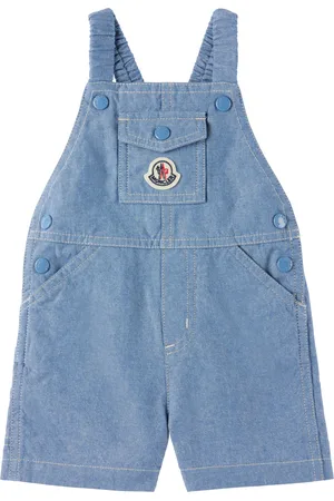 Moncler Baby Blue Cotton Chambray Denim Overalls
