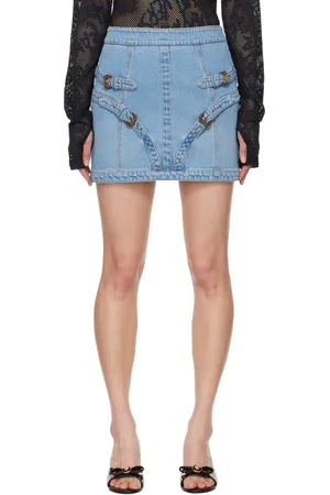 VERSACE Blue Baroque Buckle Denim Miniskirt