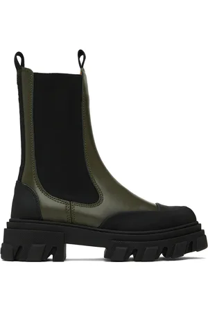 Ganni Khaki Cleated Mid Chelsea Boots