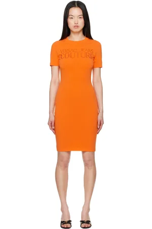 VERSACE Orange Crystal Logo Minidress