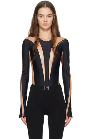 MUGLER Black & Beige Paneled Bodysuit
