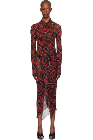 Jean Paul Gaultier Red & Black Distorted Tartan Midi Dress