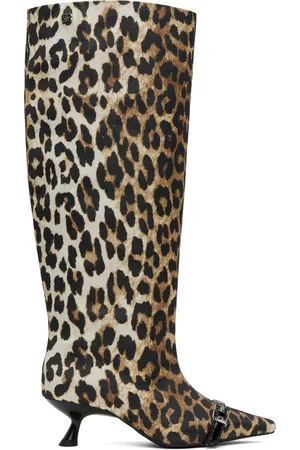 Ganni Tan & Black Eyelets Slouchy High Shaft Tall Boots