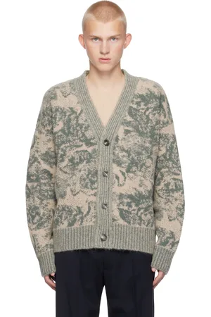Ami Beige & Green Alpaca Mohair Jacquard Cardigan