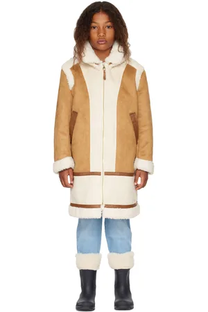 Chloé Kids Tan Paneled Faux-Shearling Coat