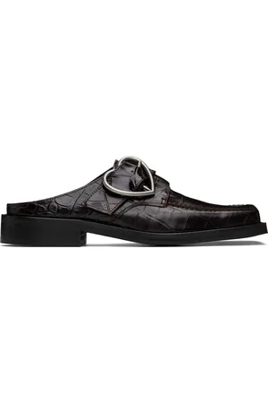 MARTINE ROSE Brown Square Toe Buckle Mules