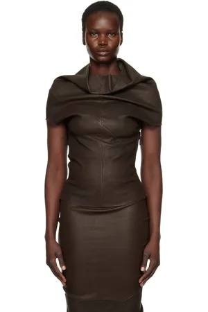 Rick Owens Brown Hollywood Shroud Leather T-shirt