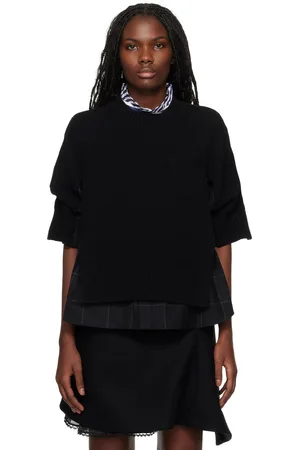 SACAI Black Windowpane Knit Pullover Sweater