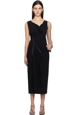 Maison Margiela Black Cotton Rib Hook-Eye Midi Dress