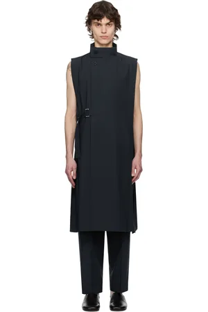 Issey Miyake Navy Flat Tuck Coat