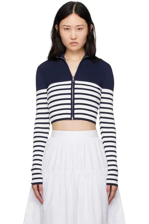 Staud Navy & White Raft Cardigan