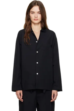 Tekla Black Poplin Long-Sleeved Pyjama Shirt
