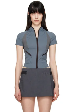 Hyein Seo Blue Slashed Zip T-shirt