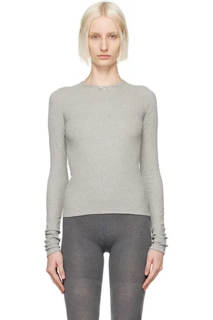 OPEN YY Gray Picot Trim Fitted Long Sleeve T-shirt