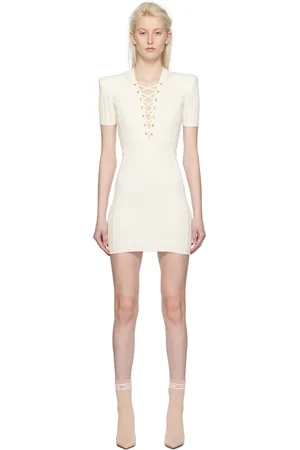 Balmain White Laced V-Neck Minidress