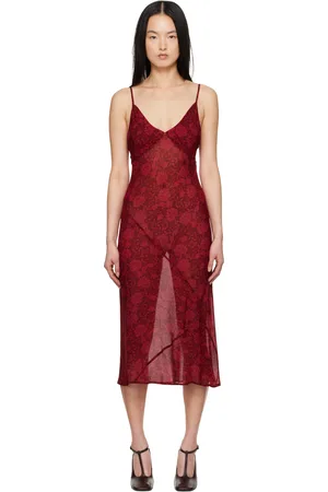 DRIES VAN NOTEN Red Printed Midi Dress