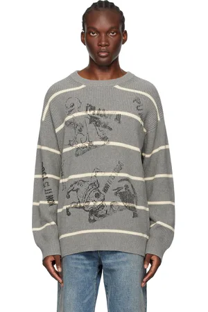 R13 Gray Striped Boyfriend Sweater
