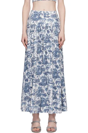 Staud Blue & White Procida Maxi Skirt