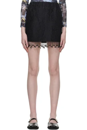 Ganni Black Beaded Fringe Miniskirt