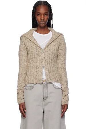 Ganni Beige Highneck Zip Cardigan