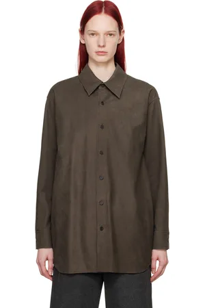 Auralee Brown Oversized Leather Shirt