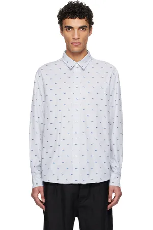Maison Kitsuné Gray & White Profile Fox Casual Striped Shirt