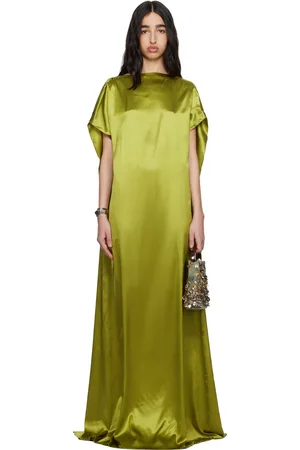 DRIES VAN NOTEN Green Silk Floor Length Maxi Dress