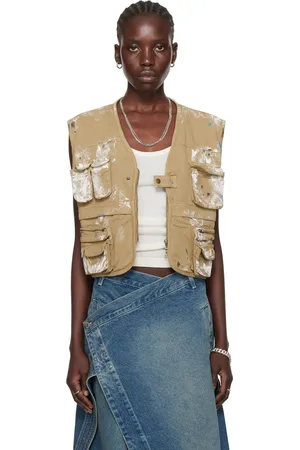 LU’U DAN Beige Painted Denim Vest
