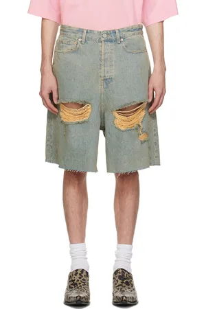 Vetements Blue Destroyed Denim Shorts