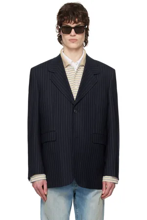 Tonywack Navy Striped Wool Oversized Tailored Blazer